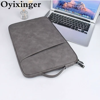 

Oyixinger Laptop Briefcase Laptop Sleeve For 13.3-15.4 Inch MacBook Huawei Pro Simple Solid Color Handbag Leather Notebook Bag