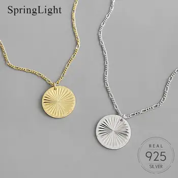 

Springlight New Geometric Gold Silver Two Color Round Pendant Necklace for Women Pupolar All-match 925 Pure Silver Fine Jewelry