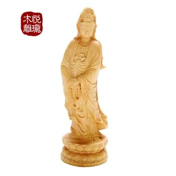 

Wood carving beads Guanyin Buddha, wood crafts gift Home desktop decoration office ornaments (A1089)
