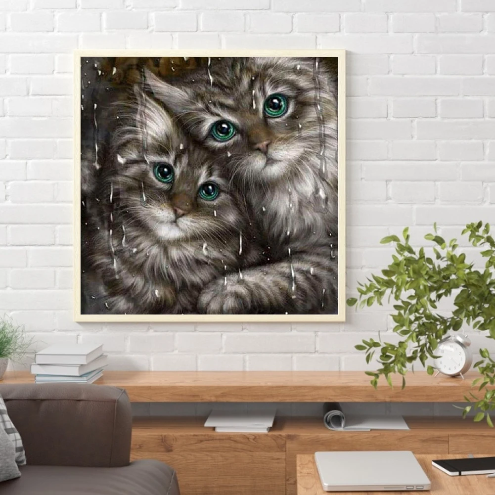 5D Diamond Painting Kit Cat DIY Rhinestone Embroidery Cross Stitch Arts Craft Wall Decors for Living Room Cat, 30x30cm