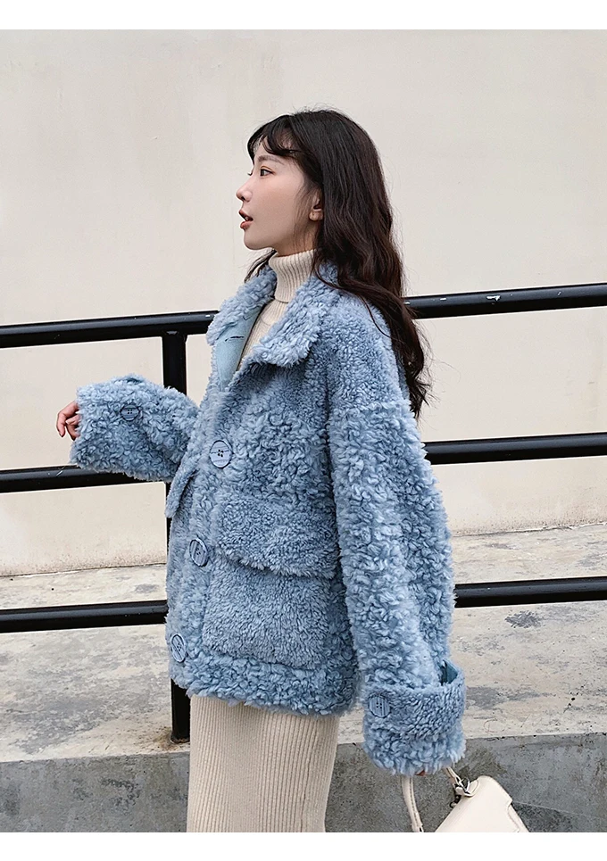 tcyeek Sheep Shearling Real Fur Coat Winter Jacket Women Wool Coats and Jackets Women Clothes Korean Long Jacket W2135