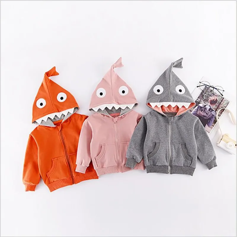 

Spring Autumn Infant Baby Kids Girls Boys Cotton Long Sleeve Dinosaur Shape Hooded Outerwear Cute Solid Color Zipper Sweatshirt