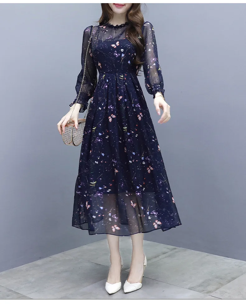 

Floral-Print Chiffon Dress Popular WOMEN'S Dress Summer 2019 Spring New Style Elegant Very Fairy of Summer Skirt