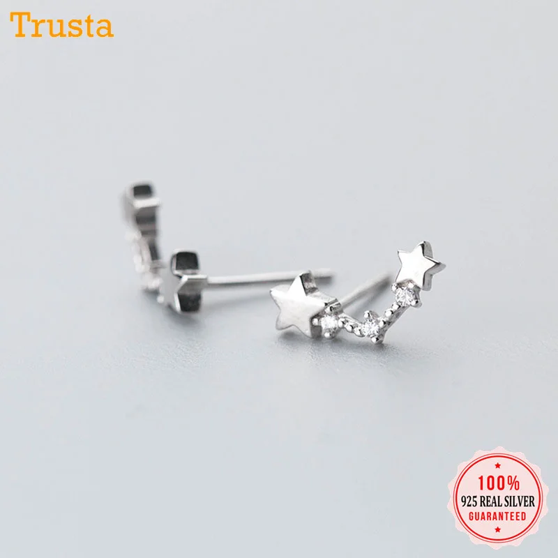 Trustdavis, Настоящее серебро 925 пробы, 2 звезды, CZ серьги-гвоздики для женщин, девочек, детей, хорошее ювелирное изделие DA227