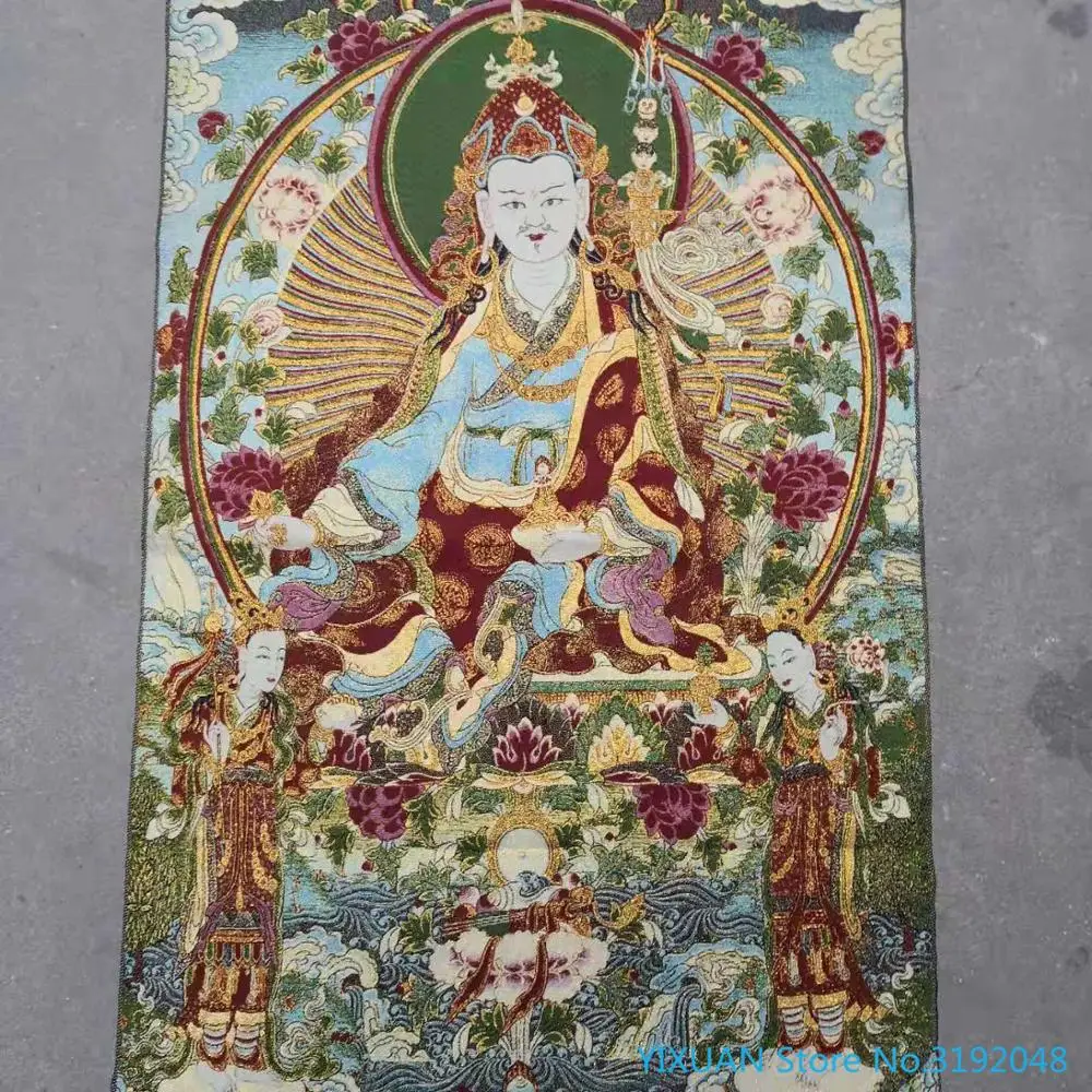

Master lianhuasheng Tibet Buddha statue religious silk Thangka brocade painting gold silk cloth weaving embroidery