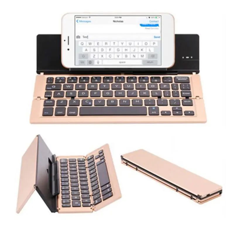 

Portable Mini Wireless Bluetooth Folding Keyboard Aluminum Alloy Foldable Rechargeable Travel Office Home Keypad