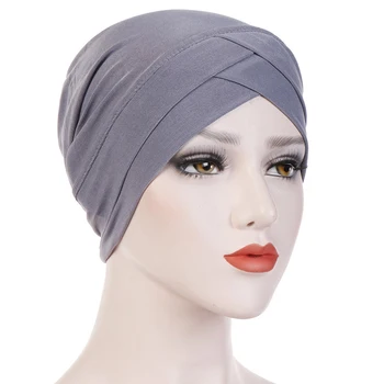 

Siskakia Inner Hijab Cap Cotton Muslim Women's Head Scarf Islamic Cross Headband Turban Headwrap Hairband Hair loss Hat Solid