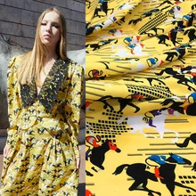 100x150 см, Модная Неделя, конный рыцарь, принт, двойной креп, имитирующий шелк, атлас, ткань для женщин, блузка, летнее платье, сделай сам, шитье