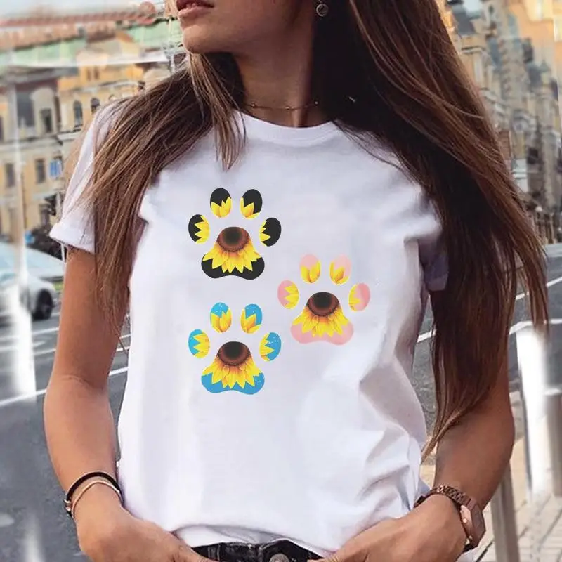 Women T-shirts Love Trend Style Dog Paw Cartoon Animal Pet 90s Summer Graphic Print Female Stylish T Top Shirt Girl Tee T-Shirt graphic tees