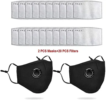 

2pcs Face Cover + 20pcs Filter Reusable Dustproof Face Cover Dust M/ask PM2.5 Windproof Foggy Haze Pollution Respirator Maska
