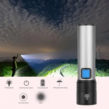 

Rechargeable 500lm Flashlights Aluminium Alloy Telescopic Zoom Adjustment Waterproof T6 LED 4 Modes Zoom Glare Flashlight