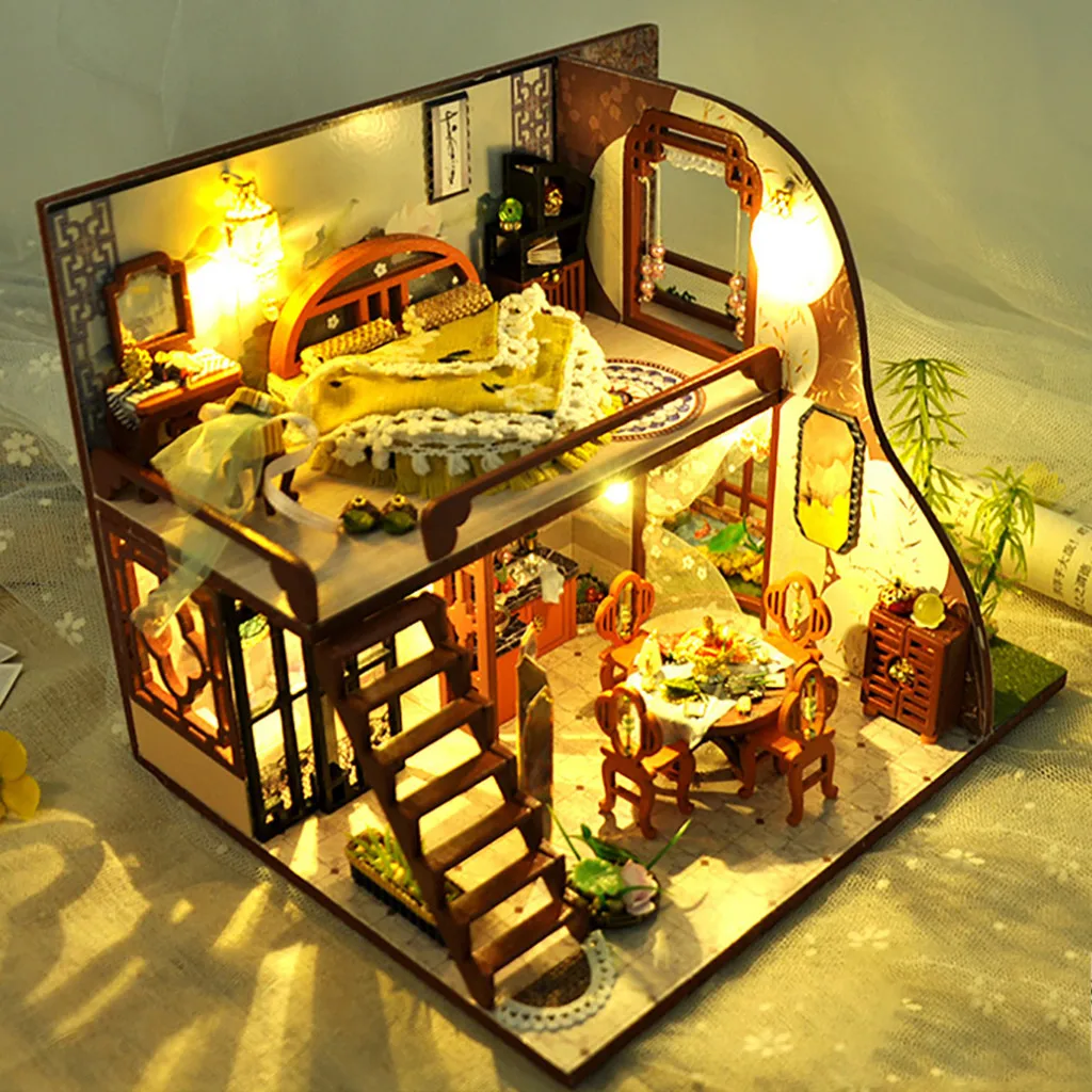 DIY Кукольный дом мебель Diy Миниатюрный 3D Деревянный кукольный домик мебель набор игрушек для детей на день рождения рождественские подарки