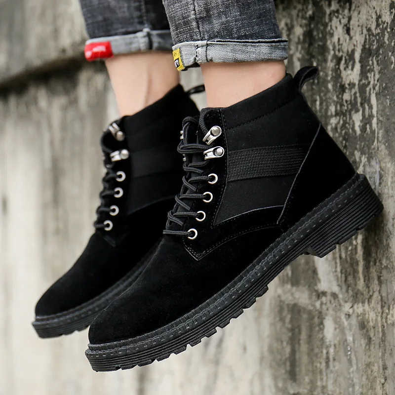 

Whoholl 2020 Riding Equestrian Cotton Fabric Men Boots Ankle Round Toe Solid Lace Up Boots Sewing Spring Autumn Outdoor Shoes