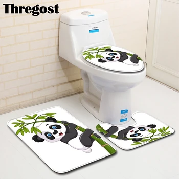 

Thregost 3D Panda Printed Shower Rug Microfiber Flannel 3 piece Bath Mat Set Memory Foam Bathroom Mats Water Absorbent Rugs