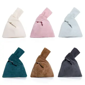 

Women Vintage Corduroy Evening Wrist Bag Lady Knot Closure Pouch Purse