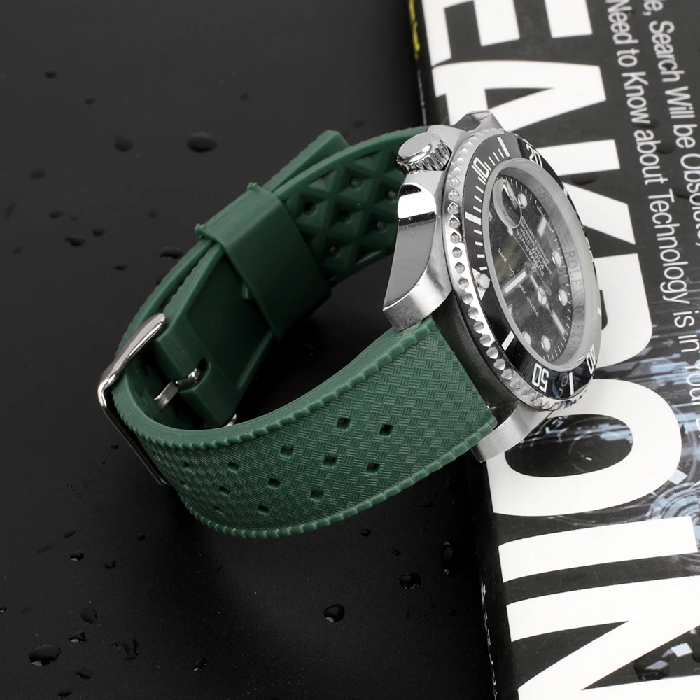 Tropical Fluorine Rubber Watch Band 20mm 22mm Waterproof Porous Breathable Diving Sport Men Women Watch Strap Replacment Tropical Fluorine Rubber Watch Band 20mm 22mm Waterproof Porous Breathable Diving Sport Men Women Watch Strap Replacment