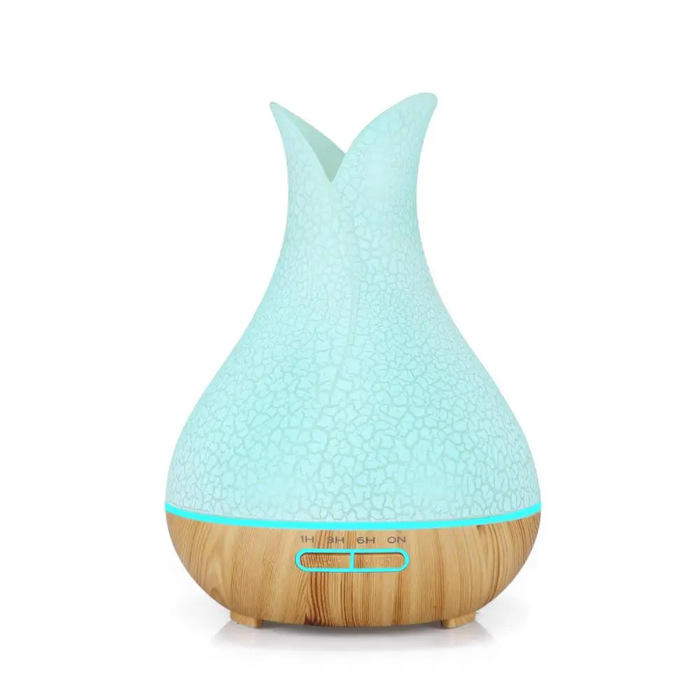 

400 ml Ultrasonic Air Humidifier Aroma Essential Oil Diffuser with Wood Grain 7 Color Changing LED Lights for Office Home