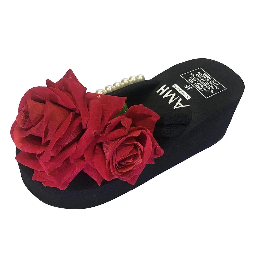 

SAGACE Women Slippers Girls Pearl Floral Slip-On Wedges Flip Flops Platform Sandals Clip Toe Casual Beach Summer Shoes X1219
