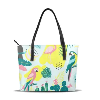 

Women Shoulder Bag Tropical Toucan Flamingos Parrot Cactuses Women Handbags Capacity Tote Bag Casual Tote women Messenger bag