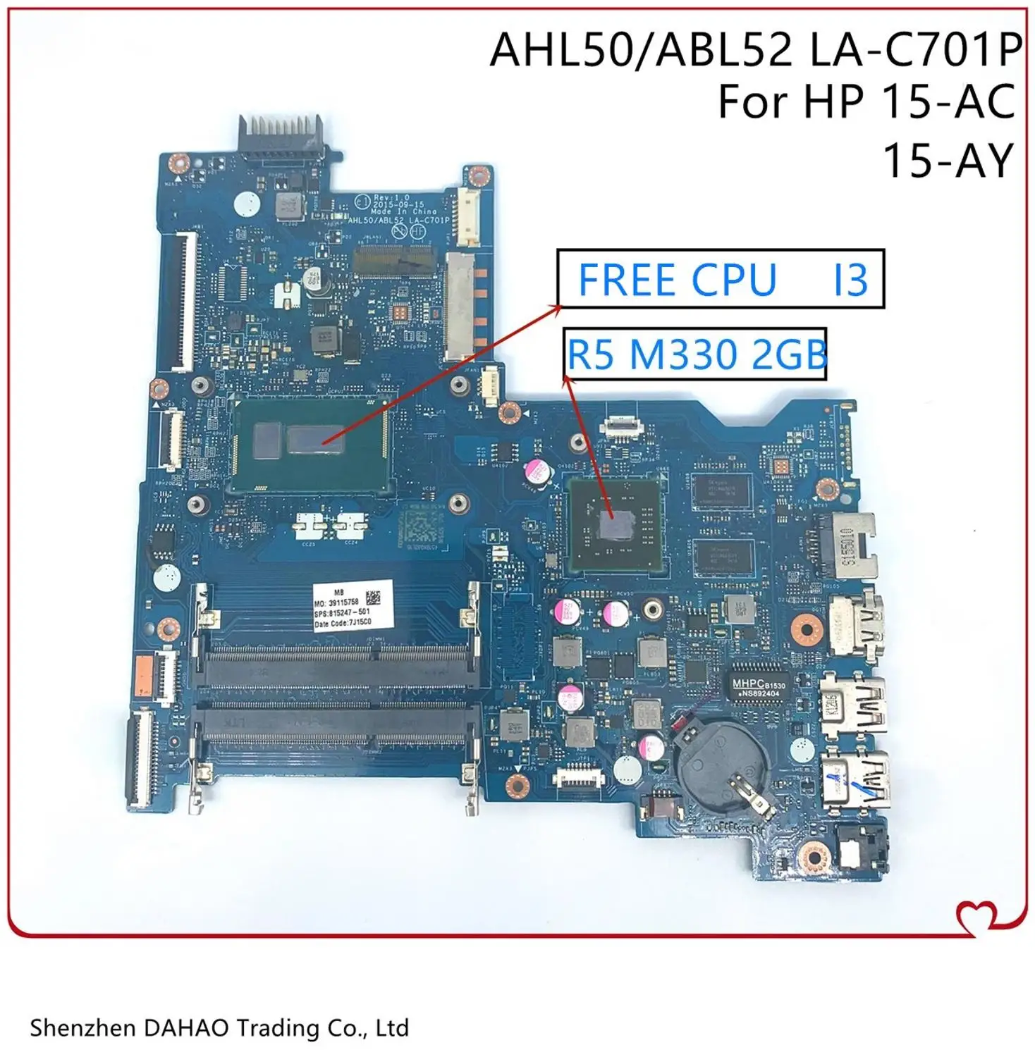 817993 601 828180 для HP 15 AY 250 G4 AC материнская плата ноутбука AHL50/ABL52 LA C701P с процессором i3 R5