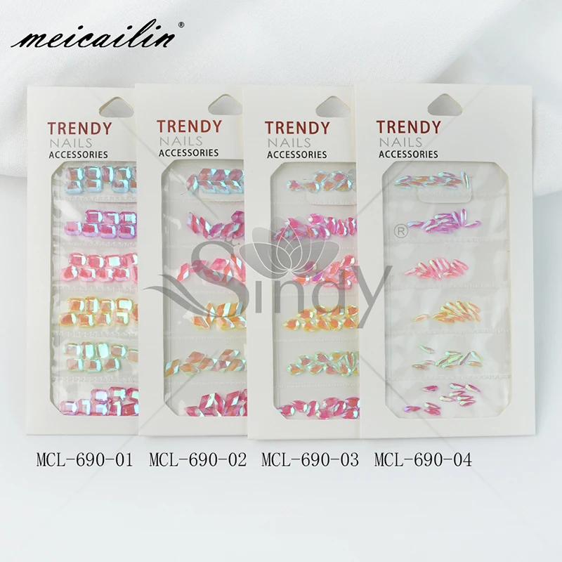 

60Pcs/Pack Mix Nail Art Rhinestones Flat Shaped Diamond Teardrop Rectangle Glass Colorful Crystal Stones For 3D Nails Decoration