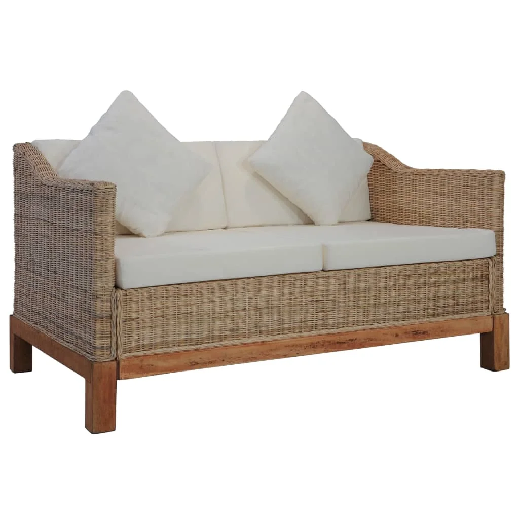 Modern Sofa 2seater Garden Sofa Set With Natural Rattan Cushions