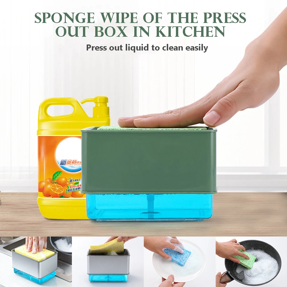 

2 in 1Kitchen Hand Press Soap Dispenser Storage Box Press Soap Box Detergent Filling Sponge Automatic Soap Pump Dispenser
