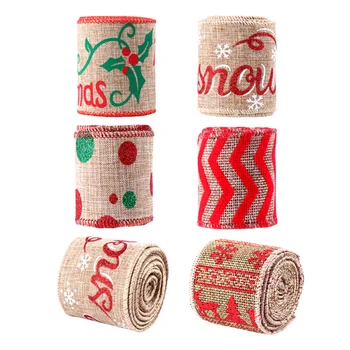 

6 Rolls Christmas Burlap Jute Burlap Rolls Hessian Ribbon Printing Trim Ribbons