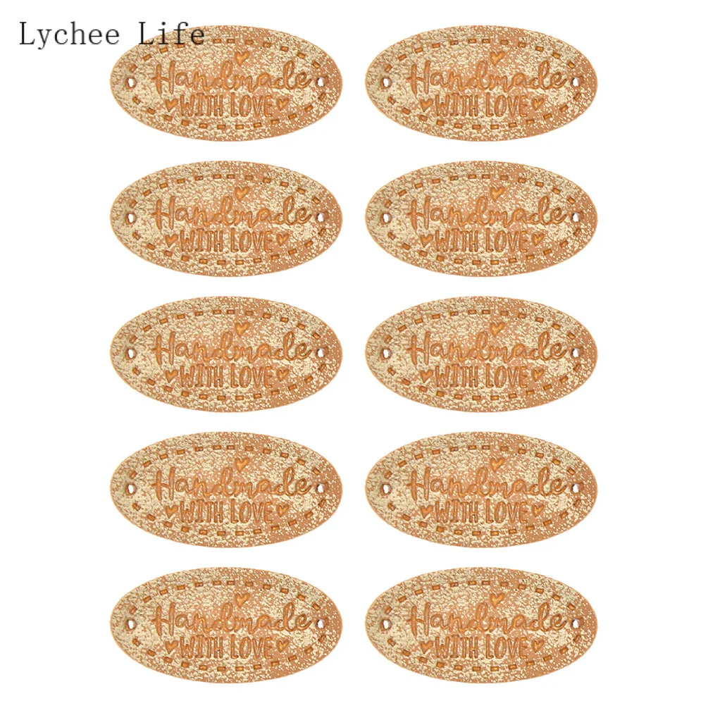 10Pcs gold Lychee, срок службы 10/30 шт. ручной работы с любовью этикетки для DIY Швейные монета мешки одежды Шапки шарфы лейблы ярлыки для рукоделия - Цвет: 10Pcs gold