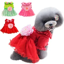 Платье для домашних животных; платье для собак; платье принцессы из флиса с изображением пиона на спине; с объемным красивым цветком; юбка с кошкой для собак; одежда для свадебной вечеринки