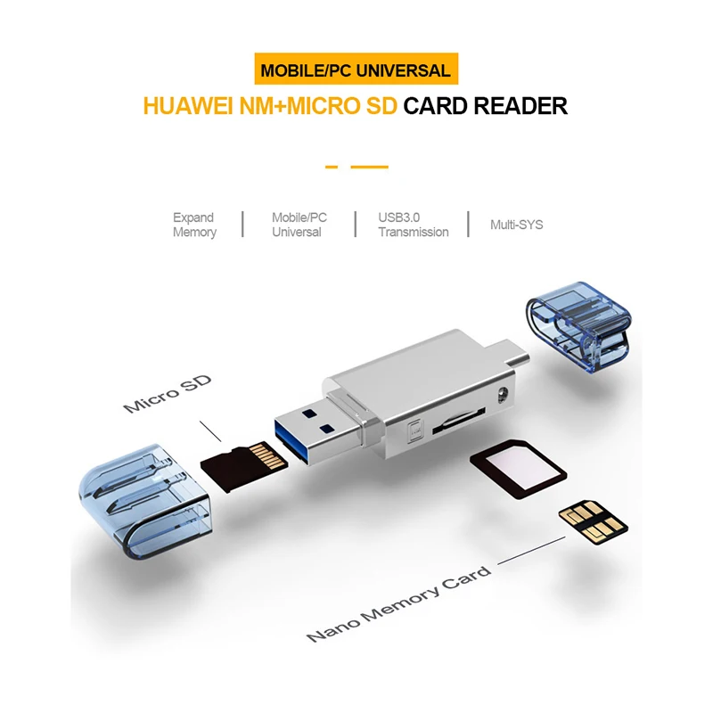 2 в 1 type-C USB3.0 к Micro-SD/NM кард-ридер для мобильного/ПК Использование Nano карт памяти ридер для huawei Mate20/P30 Pro