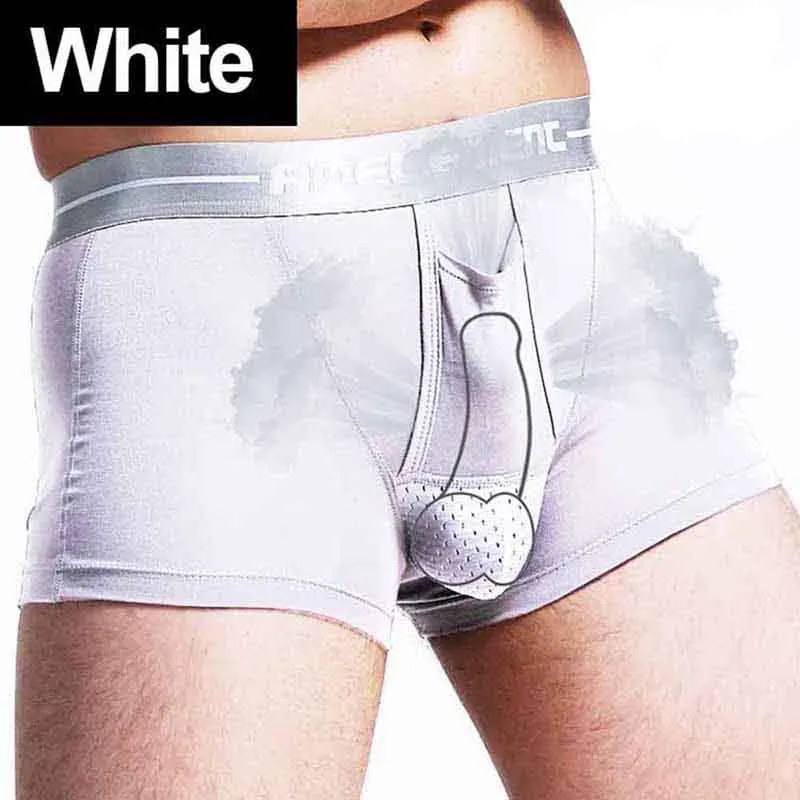 White 035 Сексуальное мужское мягкое нижнее белье из модала, боксерское короткое нижнее белье для ухода за мошонкой, Капсульная функция для здоровья молодежи, сеульские выпуклые разделительные боксеры - Цвет: White 035
