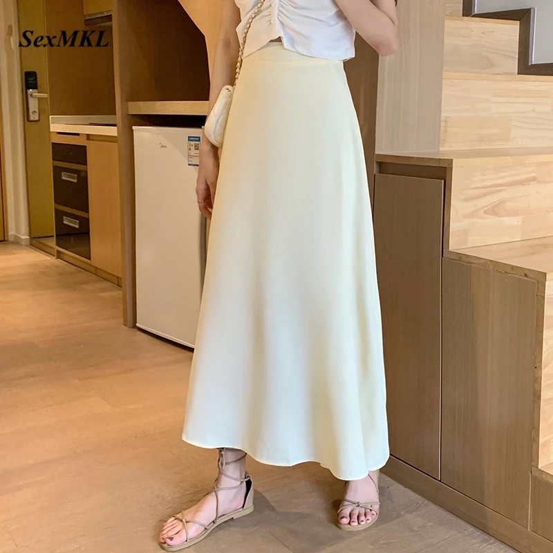 

Elegant Summer A Line Black Skirts Women 2023 Fashion High Waist Chiffon White Long Skirt Korean Maxi Sexy Casual Medieval Skirt