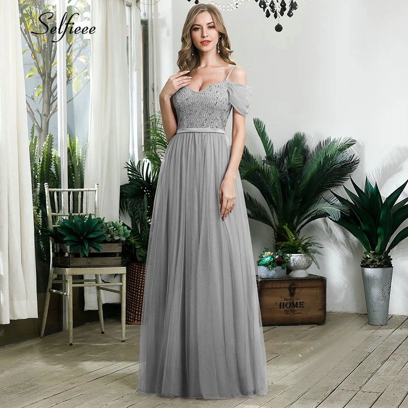 Elegant Laides Party Dress A-Line V-Neck Spaghetti Straps Sequined Short Sleeve Maxi Women Dress Sparkle Formal Gown Robe Femme
