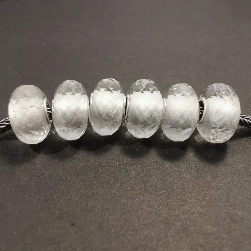 Faceted Natural Stone Charms Bead White Crystal Beads Fit European Charm Bracelets Silver For Jewelry Making | Украшения и