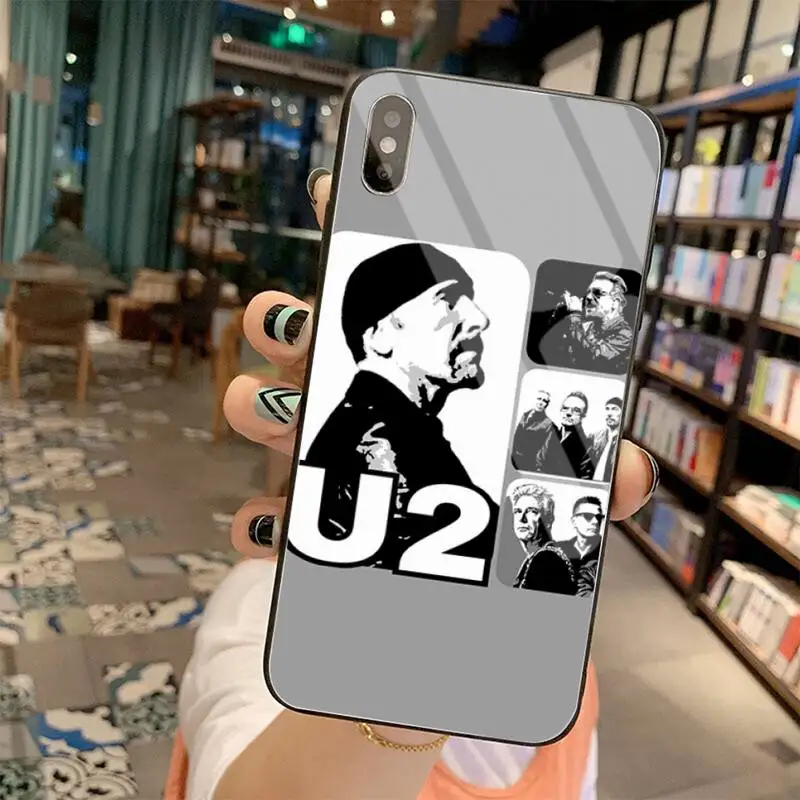 lumee case YJZFDYRM Bono U2 Ban Nhạc Màu Đen Mềm Vỏ Ốp Lưng Điện Thoại Kính Cường Lực Cho iPhone 11 Pro XR XS MAX 8X7 6S 6 Plus SE 2020 Ốp Lưng apple charging case Cases For iPhone