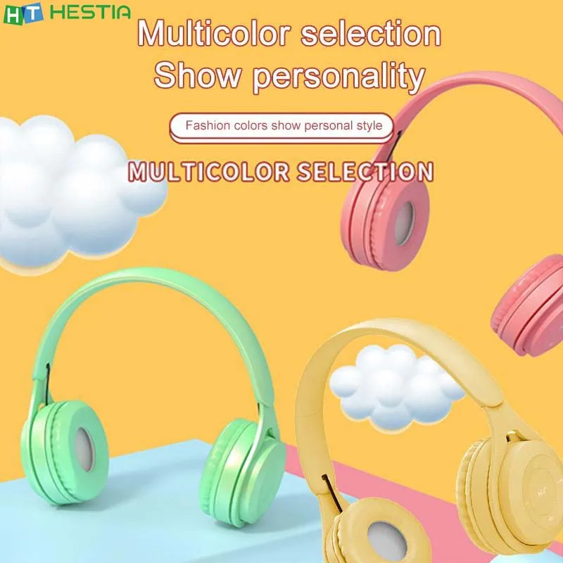 New Bluetooth Wireless Headphones Macaron Color Hifi Music Auto Pairing Earphones Can Inserted TF Card Blue Pink Yellow Headsets |
