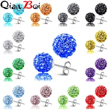 QianBei Стерлинговое Серебро 925 10 мм модные брендовые серьги-гвоздики диско серьги с кристаллами для женщин Модные ювелирные изделия