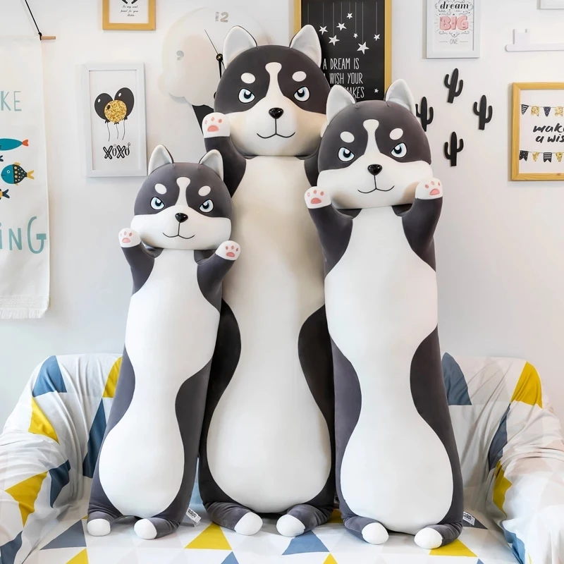 На рост от 80 до 150 см Kawaii длинная подушка Хаски плюшевые игрушки милые мягкие