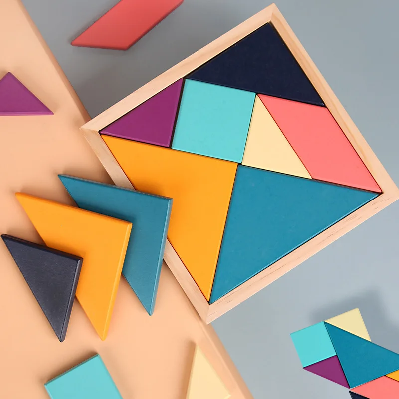 Пазлы для детей, детские деревянные головоломки Tangram, деревянные Обучающие игрушки Монтессори, обучающие игрушки для детей