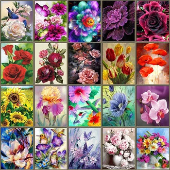 

DIY Diamond Mosaic Flowers 5D Diamond Painting Cross Stitch Rose Full Round Drill Rhinestone Diamond Embroidery Home Decor