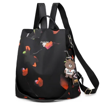 

Large Capacity Backpack Fashion Anti-theft Women Backpacks High Quality Waterproof Oxford Women Backpack Fashion Bear Keychain