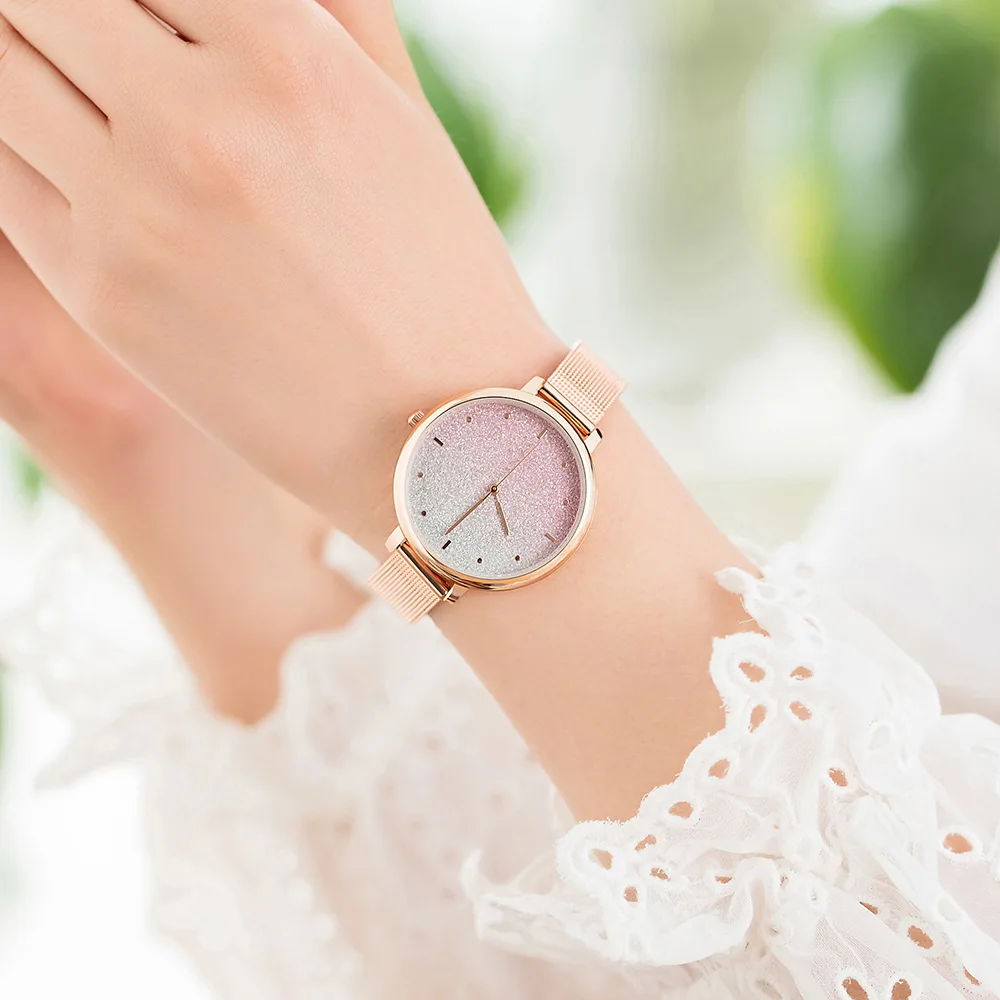 

Ladies simple designer bracelet wristwatch luxury fashion dress watch women charm rose gold steel Mesh Strap female Casual clock