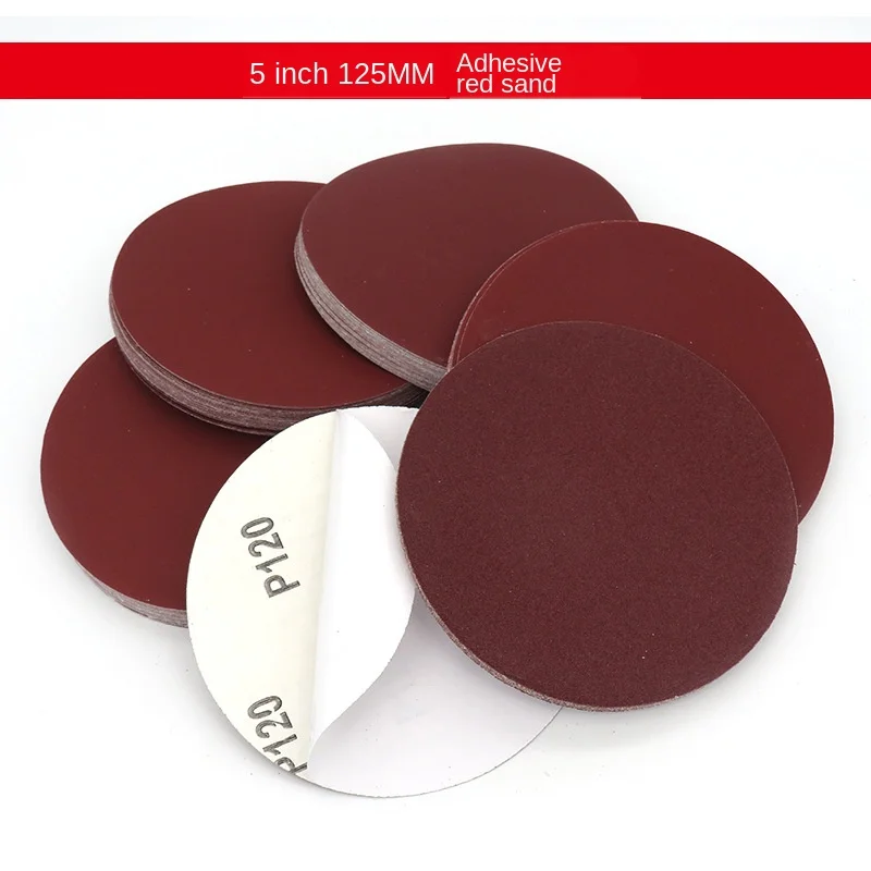 5Pcs 5 Inch Adhesive Red Sand Dry Grinding 125mm Viscose Sandpaper Wood Metal Polishing | Инструменты