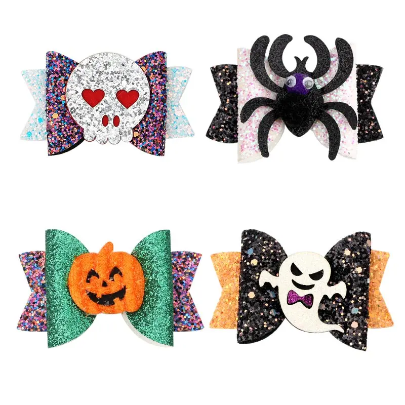 

ncmama Pumpkin Halloween Kids Grosgrain Ribbon Bows Barrettes Girl Hairclip Boutique Hairpins Kids Hair Accessories