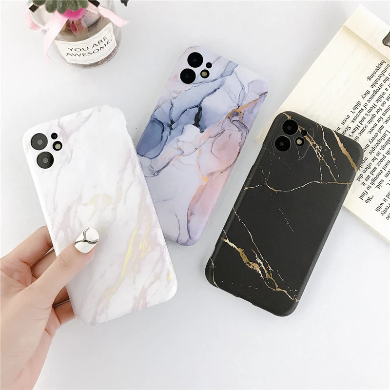 Ottwn Luxury Marble Texture Stone Phone Case For iPhone 11 11Pro Max X XR XS Max 7 8 Plus SE 2020 Soft IMD Silicone Back Cover iphone 11 Pro Max  lifeproof case