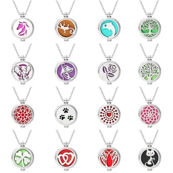 

New Aroma Diffuser Necklace 24 Designs Open Locket Essential Oils Aromatherapy Lockets Perfume Pendant Necklace (Free 1pc Pad)