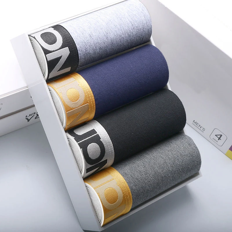 4Pcs Cotton Boxer Men Breathable Underwear Soft Multicolor Homme Silver Edge Boxershorts Boxers Underpants | Мужская одежда