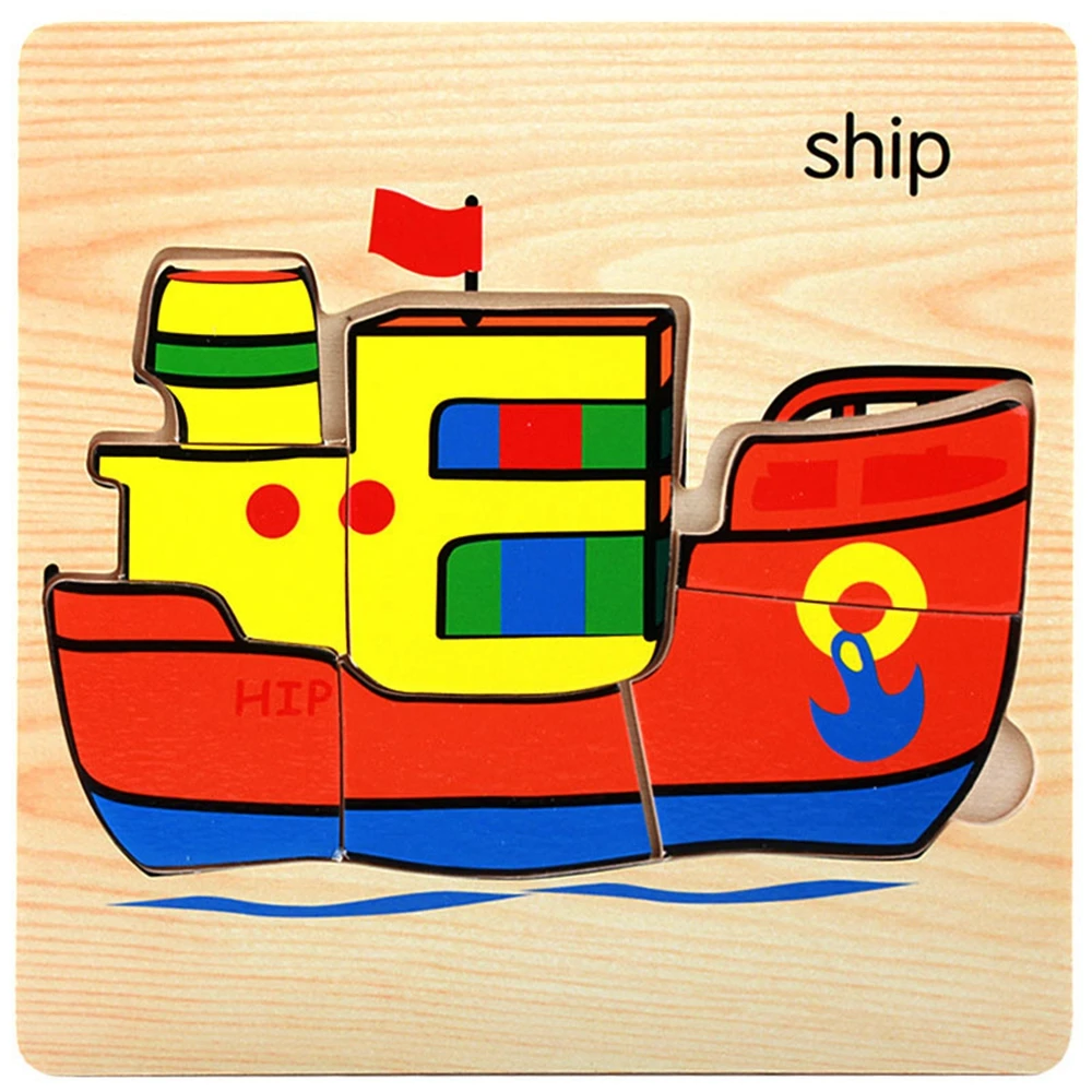 ship Детские развивающие Игрушки для раннего развития, 3D деревянные головоломки, милые Мультяшные животные, фрукты, пазлы, игрушки для детей, детская танграмма, пазлы - Цвет: ship