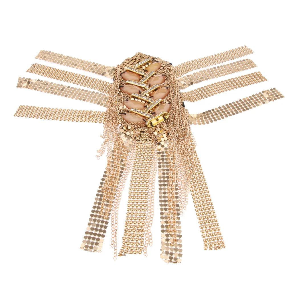 Men Gothic Rivet Brooch Spike Epaulet Shoulder Boards Mark Tassel Badge Punk
